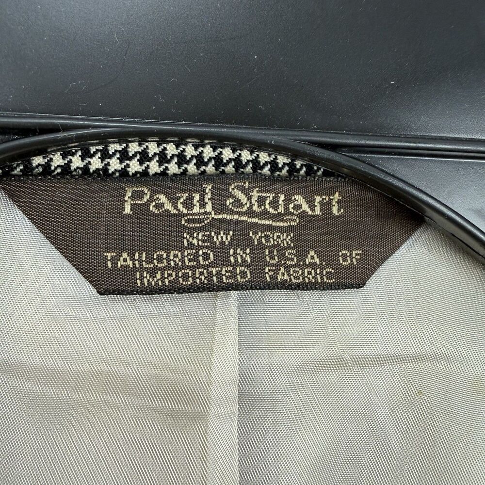 Paul Stuart Men’s Black/houndstooth Double Breasted Wool Size 42 R Vintage - Picture 10 of 16